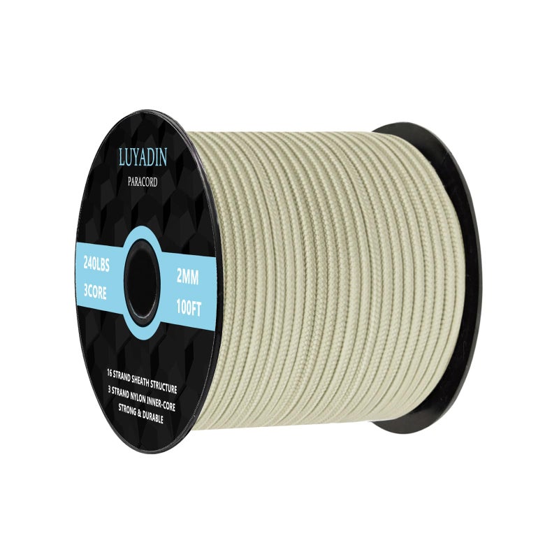 LUYADIN Paracord 240lb - Diameter 2mm Micro Utility Cord -3 Strand Parachute Spool Cord - 100ft 200ft,Paracord for Camping,Hiking,Fishing,Outdoor and DIY - Image 1